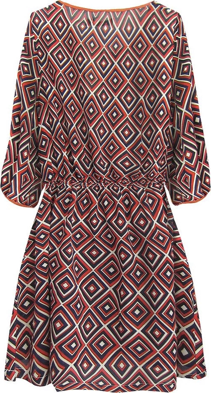 TUNIKA W GEOMETRYCZNE WZORY GRANATOWO-CEGLANA (6171)