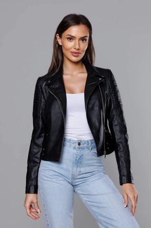 Krótka ramoneska z kołnierzem czarna (11Z8031)