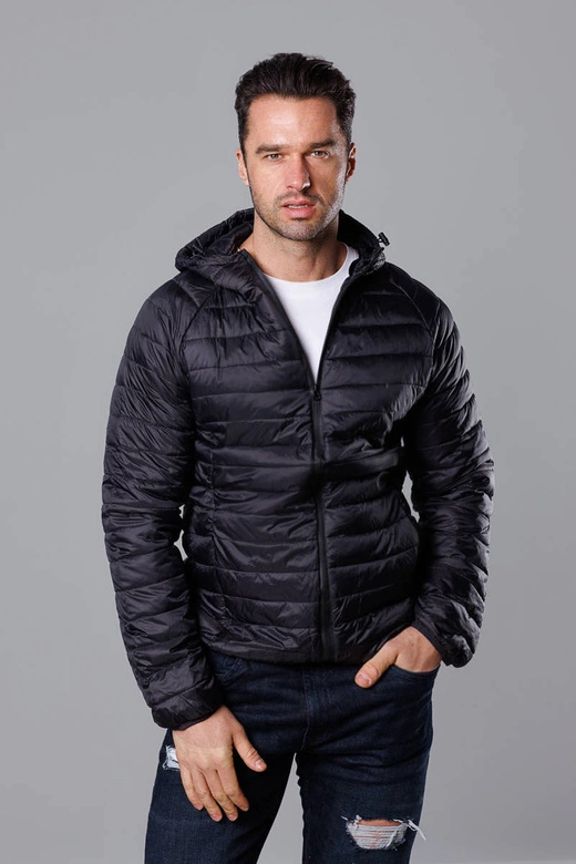 Pikowana kurtka męska z kapturem czarna (HM112-1)