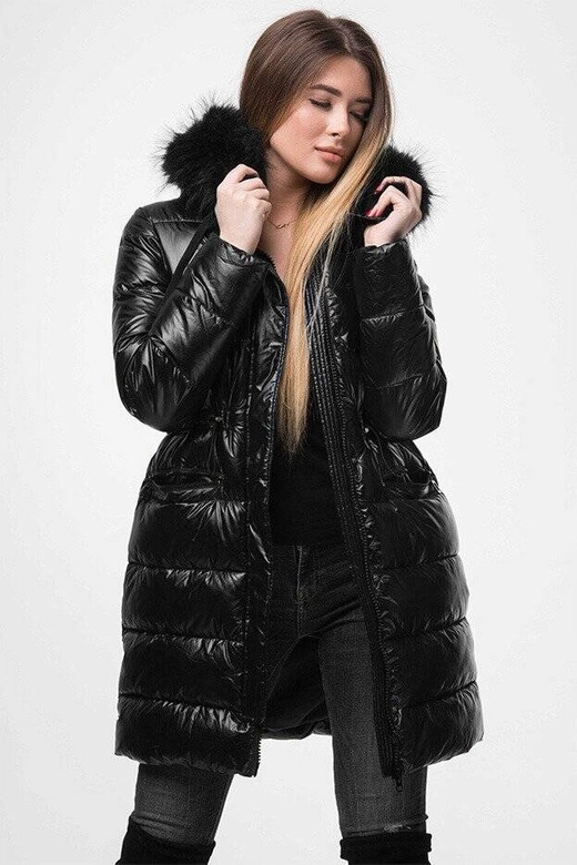 Ortalionowa dłuższa zimowa kurtka damska czarna (j9-005)