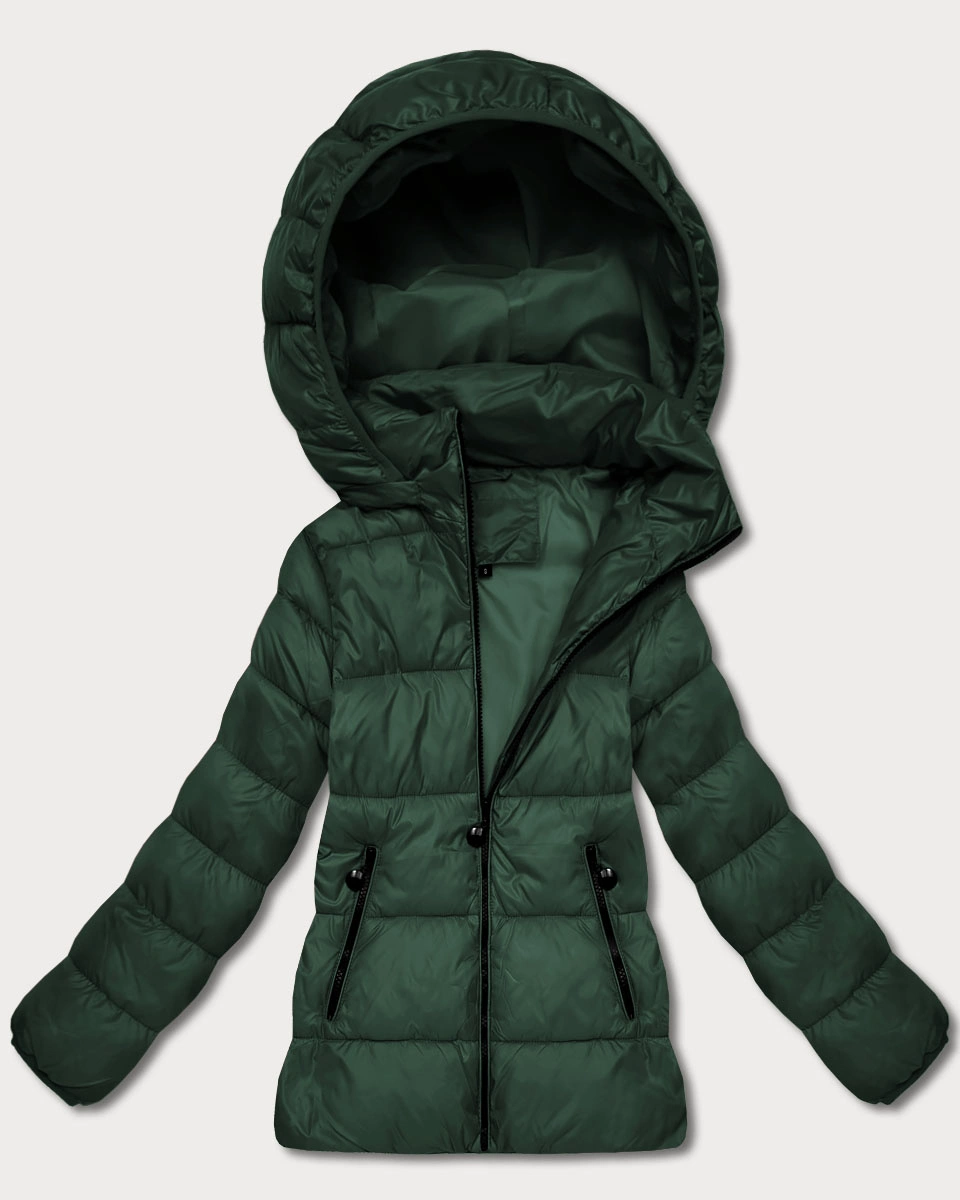 Pikowana zimowa kurtka damska do bioder ciemny zielony (T3-2656#-33)