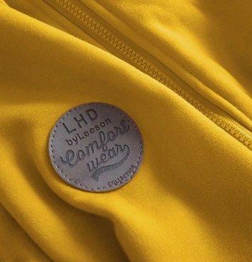 DŁUGA BLUZA DAMSKA Z ASYMETRYCZNYM ZAMKIEM MUSZTARDOWA (560)