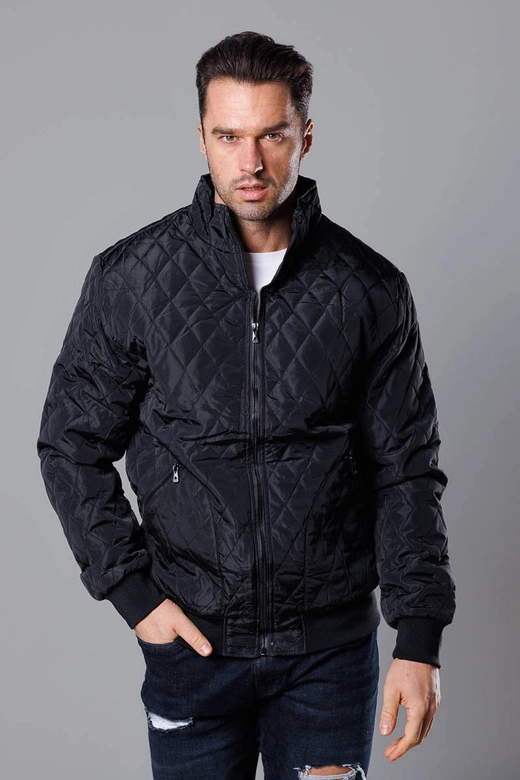 Pikowana kurtka męska ze ściągaczami czarna (58M13083-392)