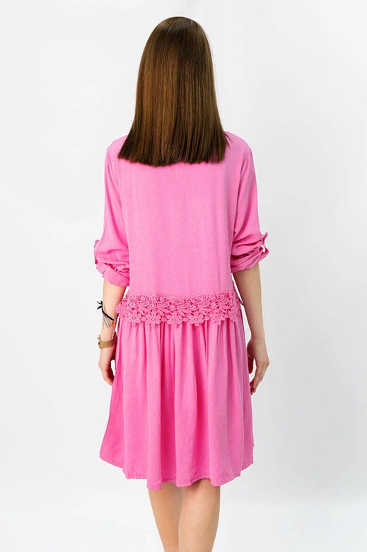 BAWEŁNIANA SUKIENKA KOSZULOWA NEONOWY RÓŻ (307ART)