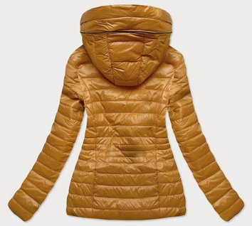 Pikowana kurtka damska kaptur musztarda (6366)