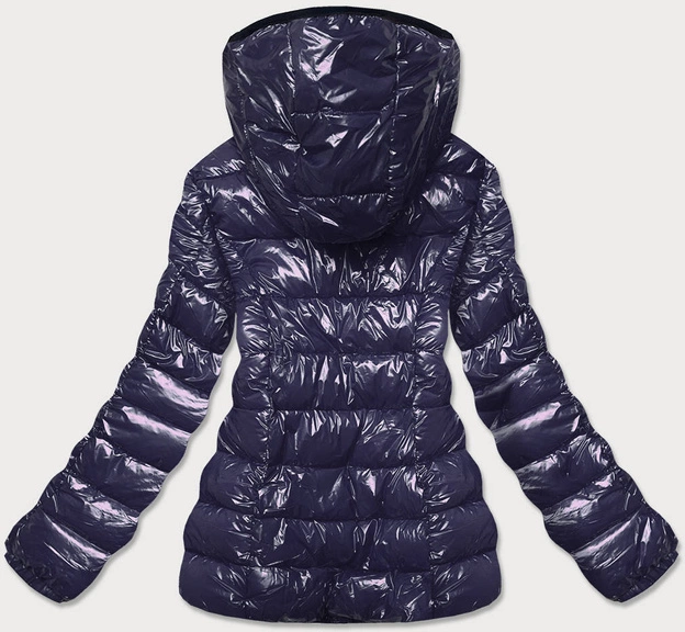 Błyszcząca damska kurtka zimowa puchowa granatowa (b9583-3)