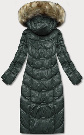 Lekka długa kurtka damska ciemna zielona (H-203)