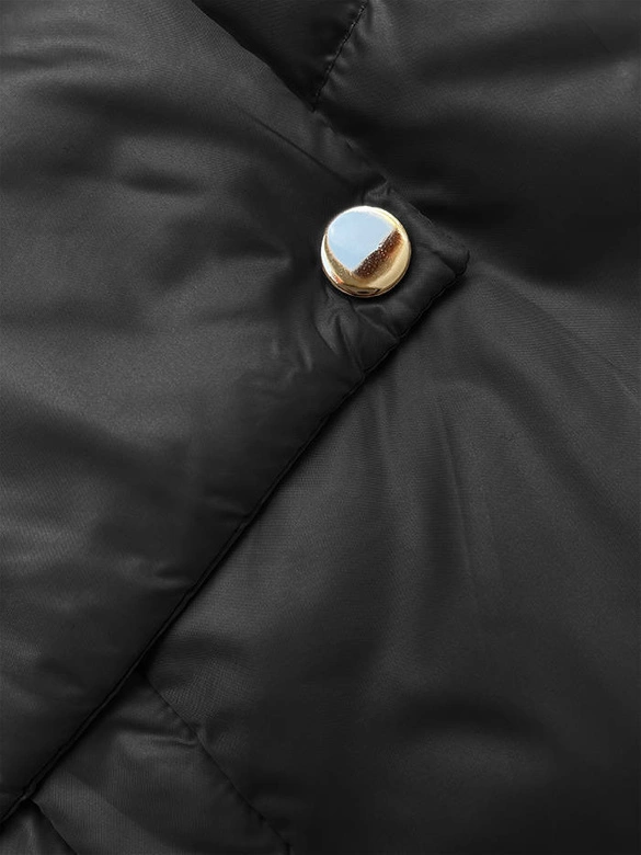 Krótka kurtka damska z kapturem czarna (B8216-1)