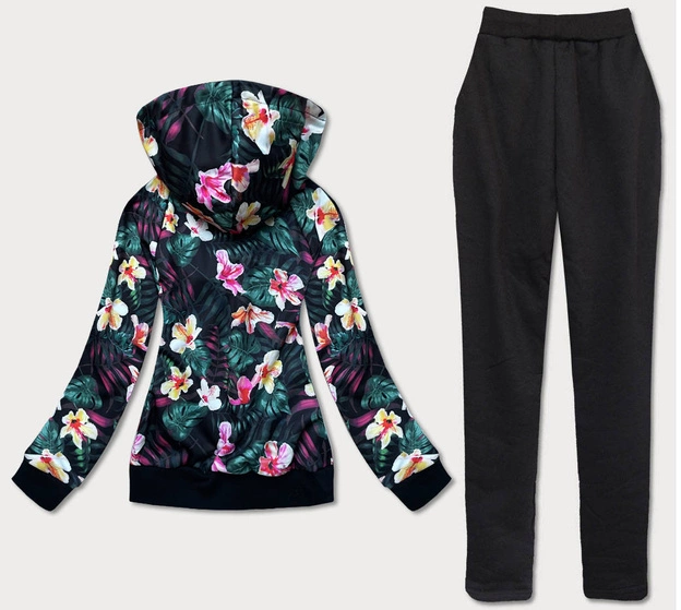 DAMSKI KOMPLET DRESOWY KWIATY CZARNY 1 (AMG887)