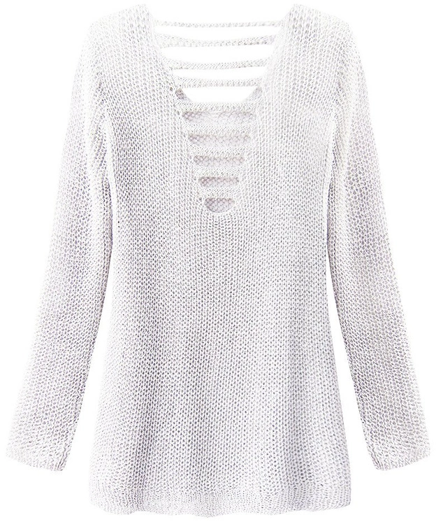 SWETER Z WYCIĘCIAMI NA PLECACH BIAŁY (225ART)