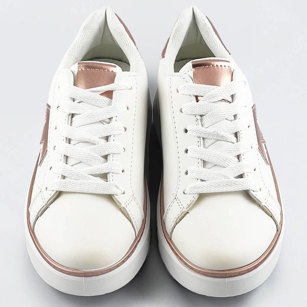 Sznurowane sneakersy z gwiazdką biały-miedź (bb126n)