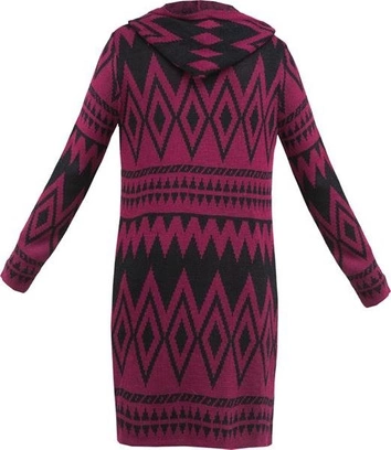 KARDIGAN W AZTECKIE WZORY BORDOWO-CZARNY (5608)