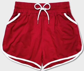 DAMSKIE SZORTY Z KONTRASTOWĄ LAMÓWKĄ CZERWONE (8K208-18)