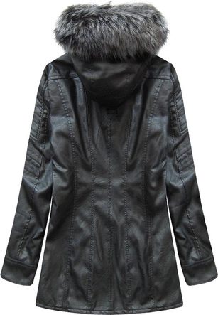 PŁASZCZYK Z EKOSKÓRY Z KAPTUREM CZARNY (5525BIG)