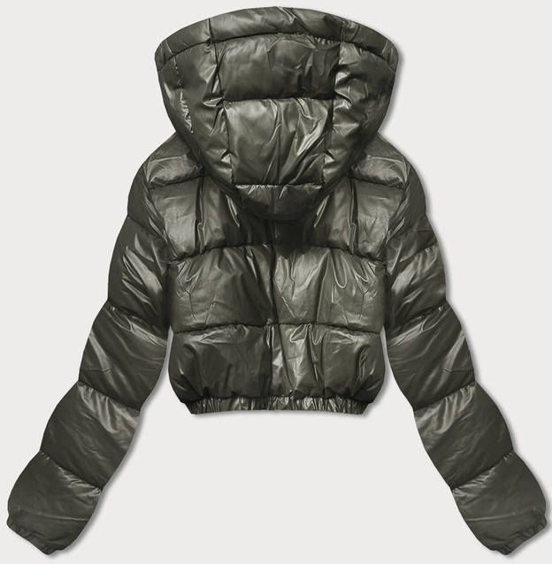 Krótka kurtka puchowa typu crop khaki (d2-3831-22)