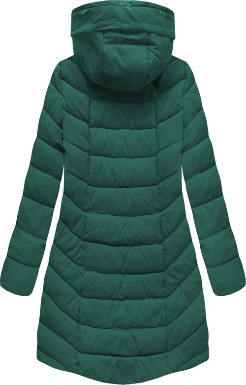 DŁUŻSZA ZIMOWA KURTKA DAMSKA Z KAPTUREM CIEMNOZIELONA (B2646)