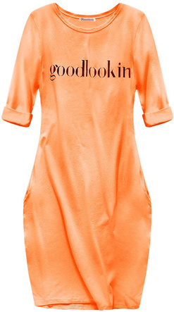 BAWEŁNIANA SUKIENKA OVERSIZE NEONOWA POMARAŃCZOWA (287ART)