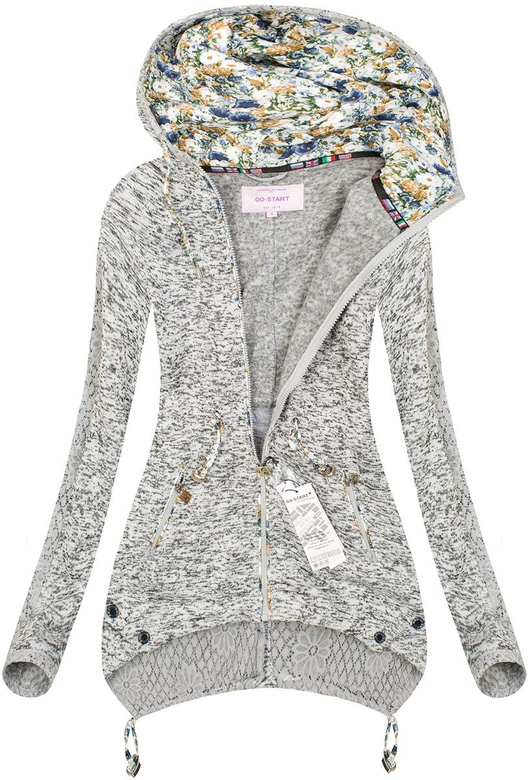 DŁUGA BLUZA Z KAPTUREM JASNOSZARA (LX29911)