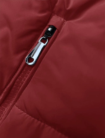 Krótki puchowy bezrękawnik damski ze stójką czerwony (16M9092-270)