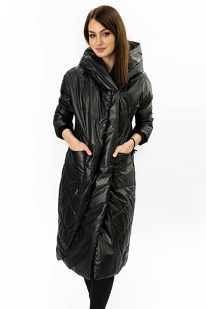 PRZEJŚCIOWY PŁASZCZ Z KAPTUREM CZARNY (C9227)