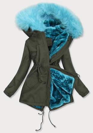 ZIMOWA PARKA DAMSKA KHAKI-NIEBIESKA (D-213-3#)