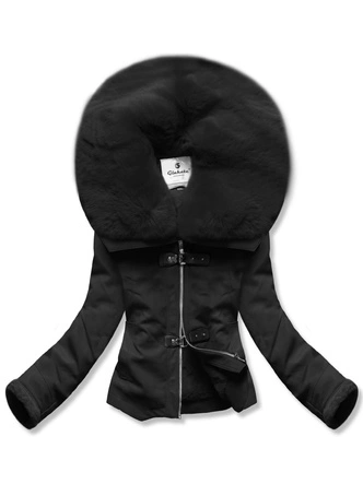 Kurtka ze skóry ekologicznej z futrzanym kołnierzem Glakate czarna (LU98091#)