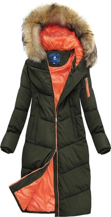 PROSTY PŁASZCZ ZIMOWY DAMSKI Z KAPTUREM KHAKI (J9-007)