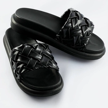 Damskie klapki z plecionką czarne (xa-137)