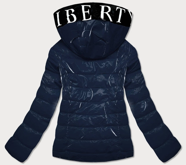Kurtka damska z wzorzystą podszewką granat (w707)