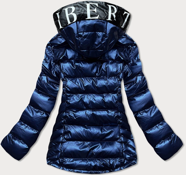 Damska kurtka pikowana z kapturem granat/żółty (xw817x)