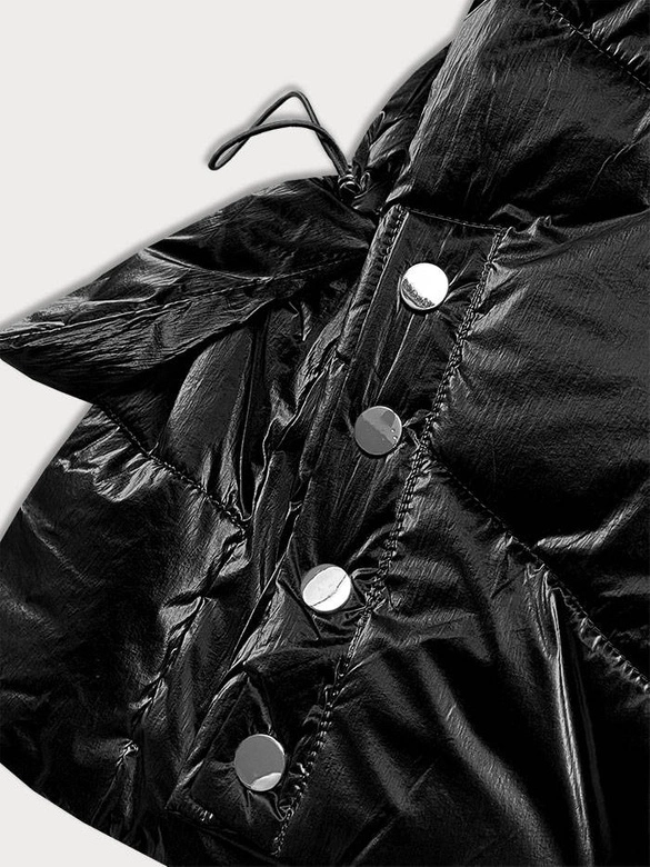 METALICZNA KRÓTKA ZIMOWA KURTKA DAMSKA PUFFER CZARNA (OMDL-022)