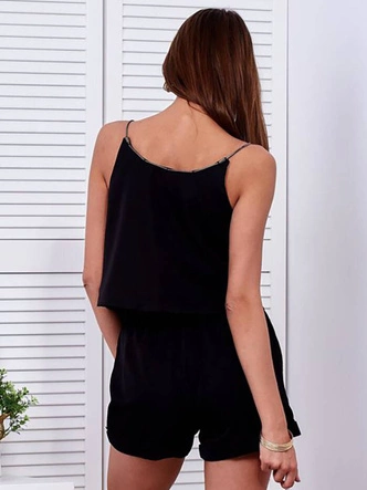 Elegancki krótki kombinezon na ramiączkach czarny (W2017S12)