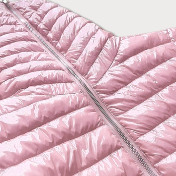 Pikowana kurtka damska z kapturem różowa (b9561)