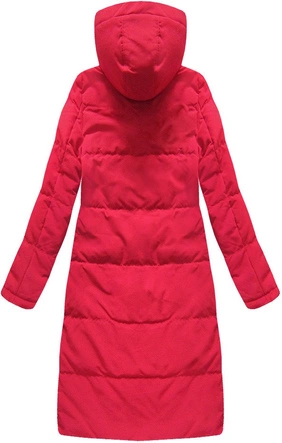 PROSTY PŁASZCZ Z PUCHEM NATURALNYM CZERWONY (7123)