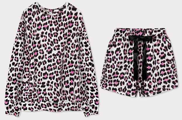 PIŻAMA DAMSKA W CĘTKI ECRU/RÓŻOWA (668ART)