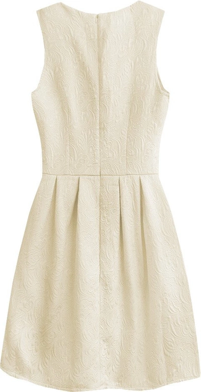 ROZKLOSZOWANA SUKIENKA W TŁOCZONE WZORY BEŻOWA (0820)