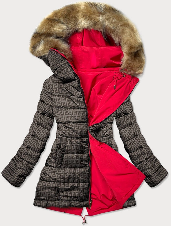 Dwustronna kurtka damska czerwono-brązowa (w555)