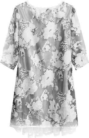 ELEGANCKA BLUZKA W KWIATY BIAŁO-SZARA (428ART)