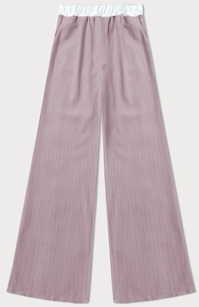 Szerokie spodnie damskie w paseczki pudrowy róż (18629)