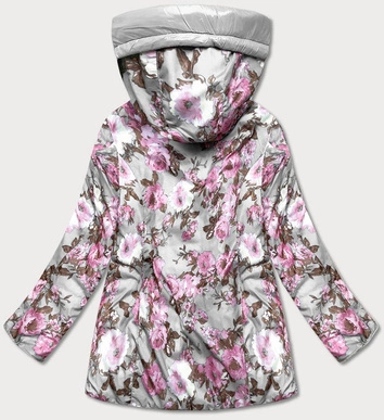 Dwustronna kurtka damska kwiaty szara (pc-7509-61)