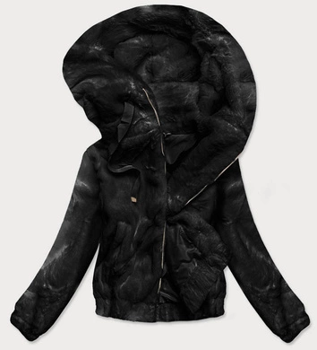 KRÓTKA KURTKA DAMSKA OVERSIZE FUTRO CZARNA (BR9597-1)