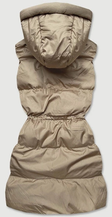 PUCHOWA KAMIZELKA DAMSKA Z KAPTUREM BEŻOWA (738ART)