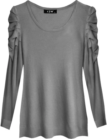 SWETER Z BUFIASTYMI RAMIONAMI CIEMNOSZARY (1528)