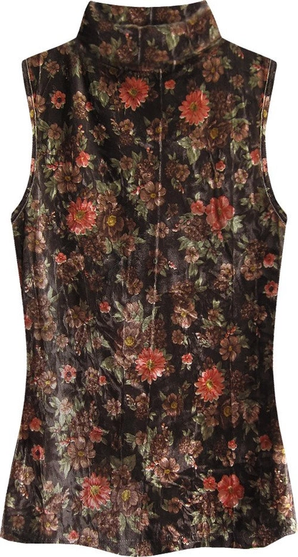 WELUROWY GOLF W KWIATKI BRĄZOWO-CZERWONY (3684/1)