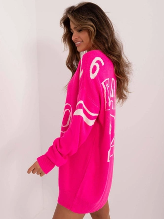 Damski sweter oversize neonowy róż (0558)