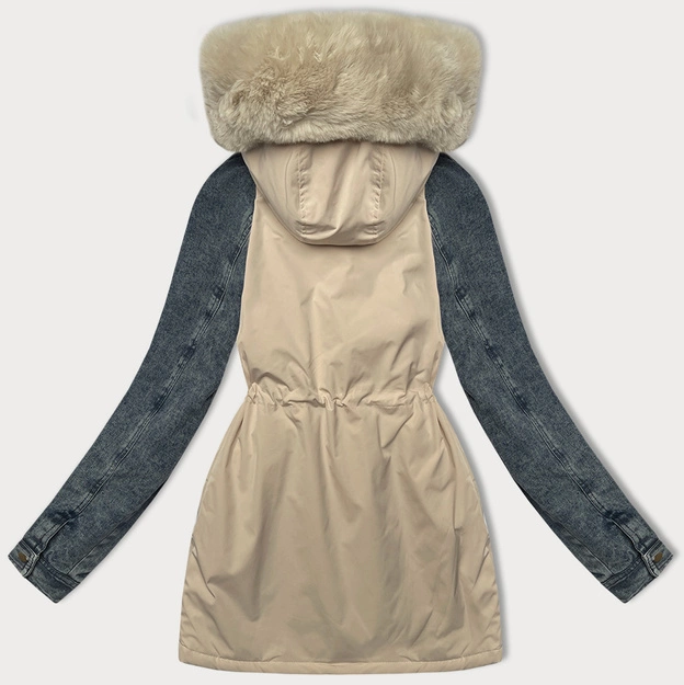 Parka damska z jeansowymi rękawami Way Mode beż-granat (WD202301)