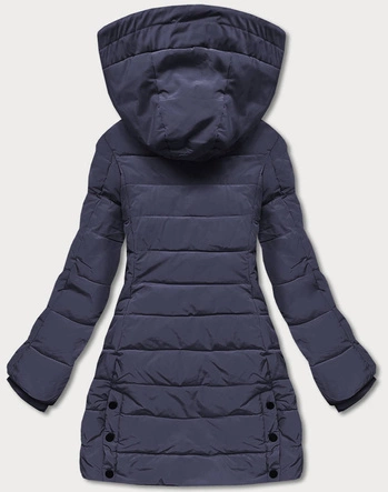 Zimowa kurtka damska z kapturem granatowa (2M-21003)