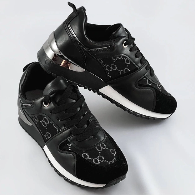 Damskie adidasy na podwyższonej podeszwie czarne (666-21)