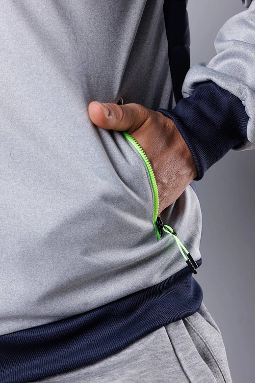 Sportowa kurtka męska z łączonych materiałów granat-limonka (8M901-215)