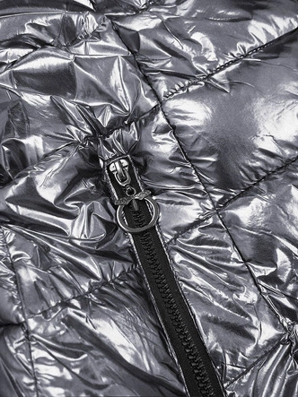 KRÓTKA BŁYSZCZĄCA DWUSTRONNA KURTKA DAMSKA SREBRNA (B9542)